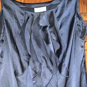Ann Taylor LOFT satin top shirt blouse with front ruffle accent